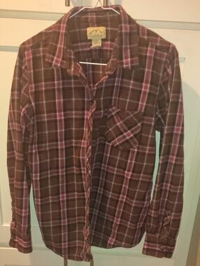 Men's Plaid Button-Down Shirt in Brown & Pink